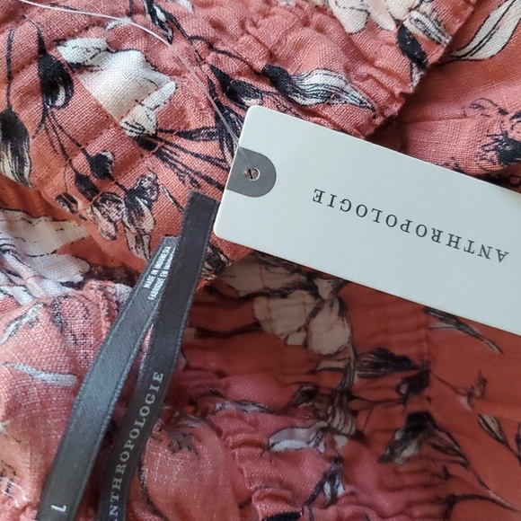 Anthropologie Floral High Waist Shorts in Coral Somerset Shorts: Linen Edition - Picture 3 of 5